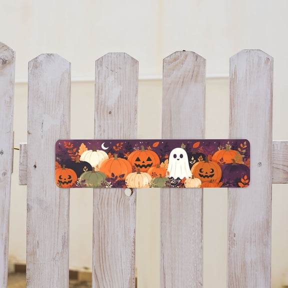 Spooky Halloween Pumpkin Boo Metal Tin Sign For Home Garden Yard And Living Room 4x16 Inch