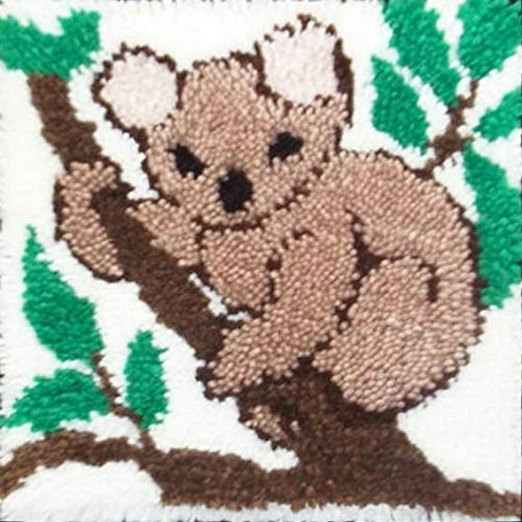 Koala Latch Hook Rug Kits for Adults and Kids Beginner Handmade Needle Crochet Yarn Kits Embroidery Carpet Hook and Latch Kit Cushion Christmas Home Decoration 30x30cm XZD058