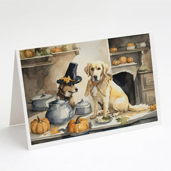 Yellow Lab Fall Kitchen Pumpkins Greeting Cards and Envelopes Pack of 8 7 in x 5 in