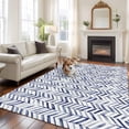 thumbnail image 3 of Area Rug for Living Room, Blue Geometric Non-Slip Indoor Large Carpet for Bedroom/Dining Room, Watercolor Chevron Abstract Washable Low-Profile Rectangle Floor Runner Rugs - 6 x 9 Ft, 3 of 7