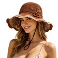 thumbnail image 2 of Wide Brim Sun Hats for Women Elegant Flower Hollow out Crochet Knit Bucket Hat Foldable Packable Beach Hat, 2 of 5