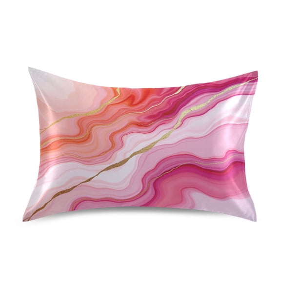 Satin Pillow Case Envelope Pillow Covers Standard Size Soft Pillow Cases for Bedroom, Hot-pink Marble Printed