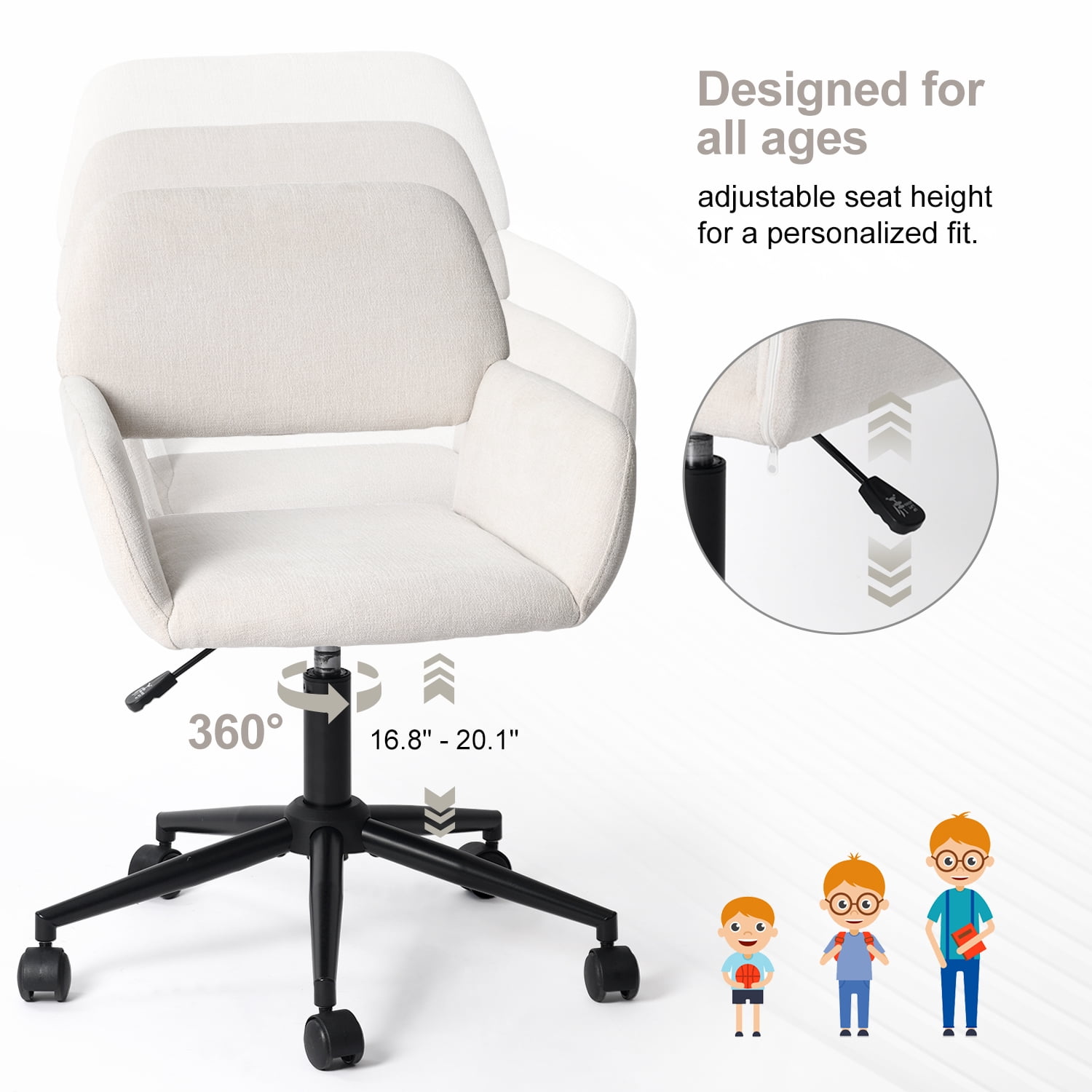 Homy Casa Swivel Gaming Chair for Teen Game Room and Cozy Gaming Corner, Beige