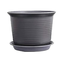 Clearance! Haidf Plant Pot, Thicken Plastic Planter with Tray and Multi Mesh Drainage Holes, Ripple Pattern Flower Pots for Indoor Outdoor Garden Flowers and Plants, Outdoor Pot, 7 Inch, Gray