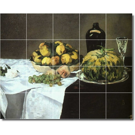 Ceramic Tile Mural-Edouard Manet Fruit Vegetables Shower Tile Mural 27. 21.25" w x 17" h using (20) 4.25 x 4.25 ceramic tiles