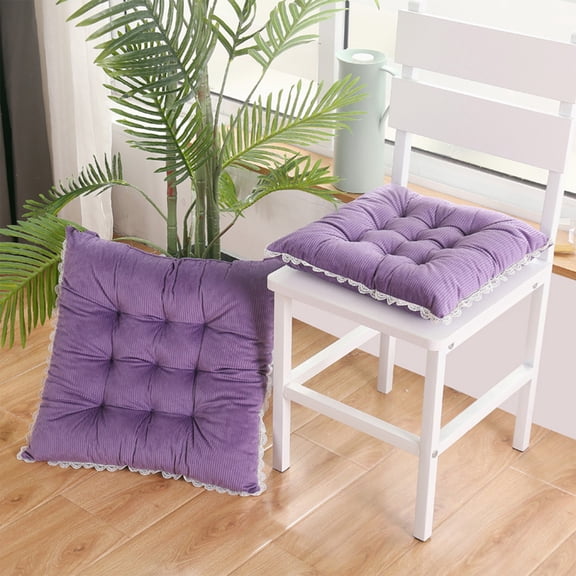 Solid Color Corduroy Chair Cushion with Lace - 40x40cm Seat Pad, Customizable for Chairs, Purple
