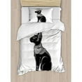 thumbnail image 3 of Occult Duvet Cover Set Queen Size, Vintage Legendary Mystical Egyptian Cat Sphinx Icon Eastern Design Artwork Print, Decorative 3 Piece Bedding Set with 2 Pillow Shams, Black Grey, by Ambesonne, 3 of 3