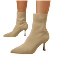 thumbnail image 5 of HAPIMO Women Ankle Boots Pointed Toe Heel Rear Zip Knit Stretch Upper Footwear For Evening Dating And Urban Social Gathering Khaki 37, 5 of 5