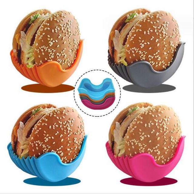 Burger Buddy Silicone Burger Holder, Sandwich Stand, Reusable Burger Fixed Box, 4 Pack