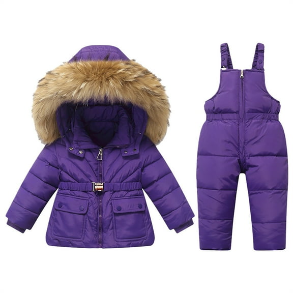 Ruyang Toddler Boys Girls Ski Suits Fleece Lined Hooded Jacket 2 Piece Ski Outfit Ski Outwear with Pants Waterproof Snowsuit