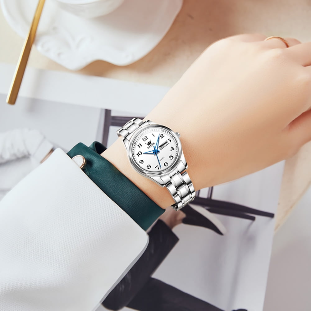 OLEVS Watches for Women Business Dress Two Tone Gold Plated Stainless Steel Analog Quartz Digital Date Waterproof Luminous Ladies Wrist Watches Relojes para Mujer