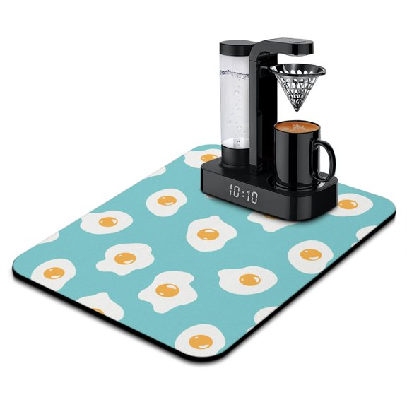 Fried Egg Dish Drying Mat 18x24in, Cute Yellow Egg Breakfast Food Vintage Retro Absorbent Kitchen Mat