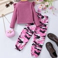 thumbnail image 4 of XAOFW Girls Set Ribbed Long Sleeve O-Neck Solid Color Top Camouflage Pants Toddlers Kids Stylish Leisure Cute Holiday Vacation Outfits, 4 of 9