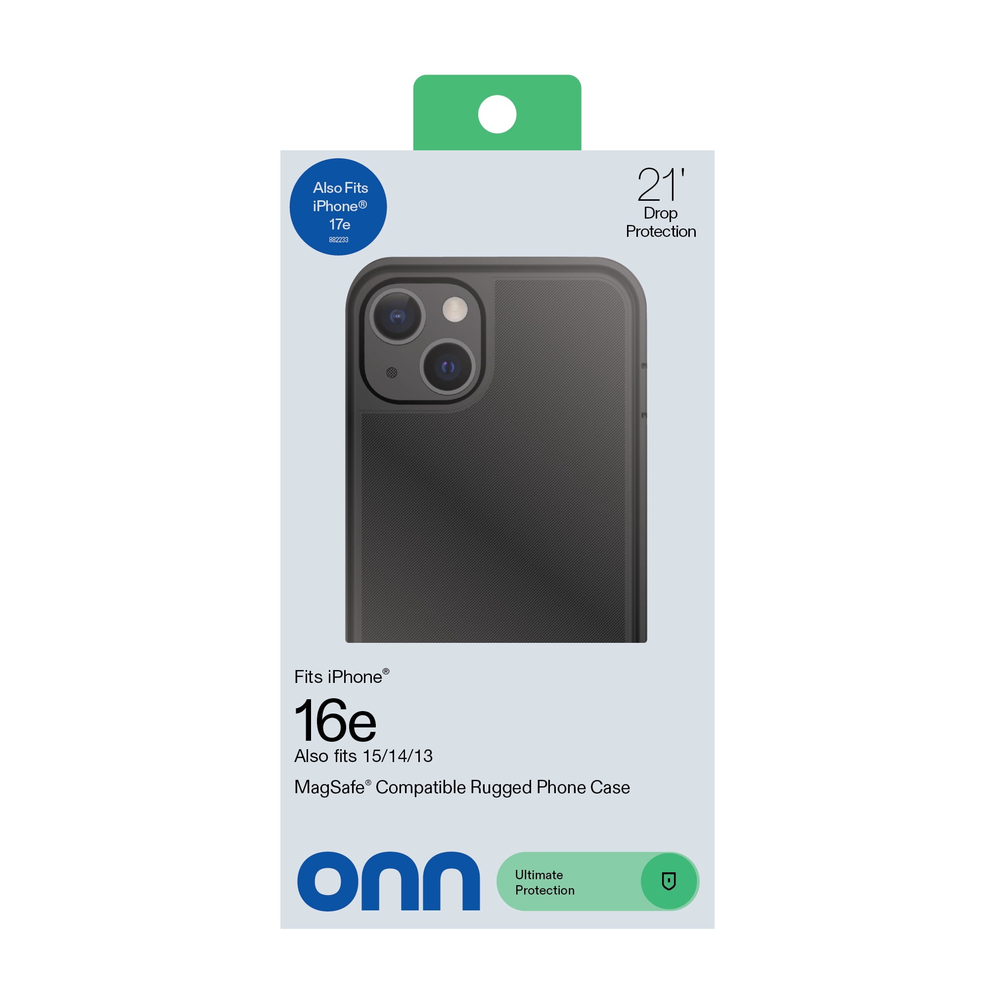 onn MagSafe Compatible Rugged Phone Case for iPhone 17e / iPhone 16e / iPhone 15 / iPhone 14 / iPhone 13 - Black