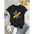thumbnail image 2 of Chic Cat Print Women's T-Shirt - Casual Crew Neck, Short Sleeve, Stretchy Polyester Blend, Machine Washable - Perfect for Summer & Everyday Fashion, 2 of 6