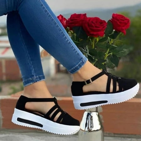 

Women s Fashion Wedge Platform Buckle Strap Sandals Ladies Cusual Solid Shoes