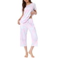 thumbnail image 2 of Conjunto de pijama para mujer INSPIRE CHIC, tie dye, de manga corta, pantalones capri con bolsillos, tamaño S, azul claro, 2 of 6