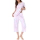 thumbnail image 2 of Conjunto de pijama para mujer INSPIRE CHIC, tie dye, de manga corta, pantalones capri con bolsillos, talla M, azul polvo, 2 of 6