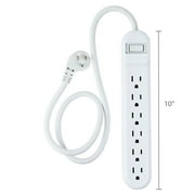 onn. 6-Outlet Surge Protector, 2 Pack, 2.5ft Power Cord, White
