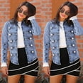 thumbnail image 3 of Tejiojio Jackets Women Cowboy Long Sleeve Double Row Button Denim Jacket Jean Outwear Coat, 3 of 9