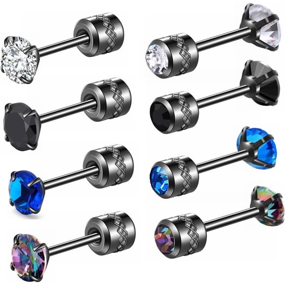 Pack of Titanium Stud Earrings for Women Men, 5A Cubic Zirconia Double Side Piercing Sleeper Earrings for Sensitive Ears 4mm