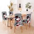 thumbnail image 4 of muroi Black and White Chair Covers - Christmas Snowman Buffalo Check Tartan Plaid Spandex Stretch Washable Chair Protectors Set of 6 for Dining and Living Room, 4 of 7