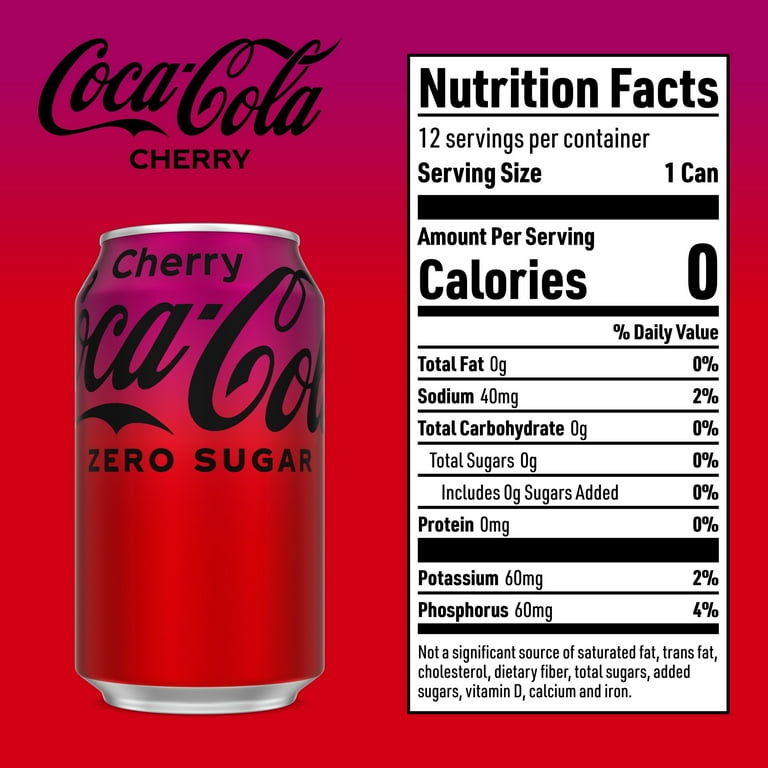 Coca-Cola Zero Sugar Cherry COKE, Sparkling Soda Pop, 12 Coca-Cola Zero Sugar Cherry COKE, Sparkling Soda Pop, 12