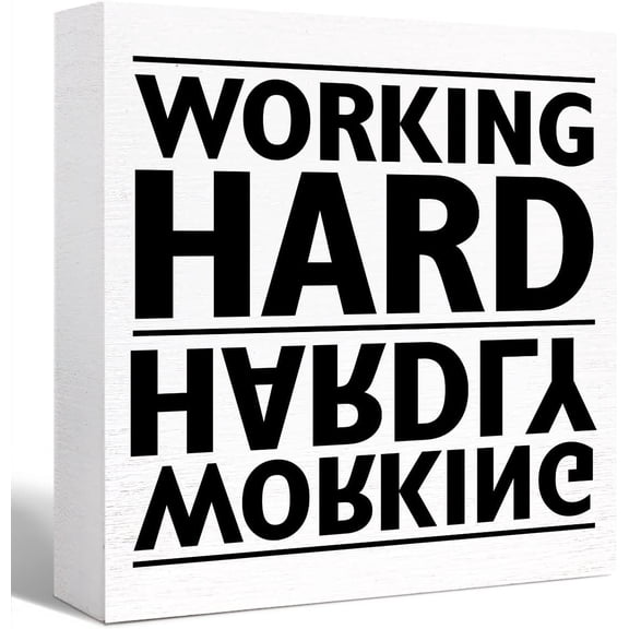 Zomyto 5"x5" Funny Office Wood Box Sign Working Hard Hardly Working Wooden Block Sign Humorous Farm house Office Cubicle Table Décor
