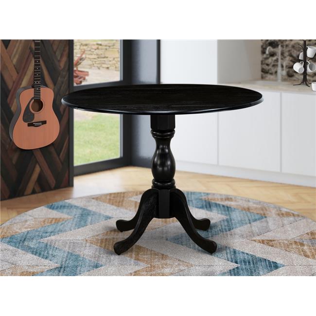 Dublin Round Wood Table with Wire Brushed Black Table Top Surface
