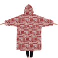 thumbnail image 2 of Oversized Wearable Blanket Hoodie,Red Christmas Patchwork Pattern Sherpa Blanket Hoodie with Super Pockets,Super Warm Fuzzy Pullover for Women & Men, 2 of 6