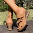 thumbnail image 3 of Women's Wedge Sandals Cute Flower Platform Slip on High Heeled Slides Open Toe Cork Wedges Heels Summer Dressy Shoes Khaki Size 9, 3 of 8