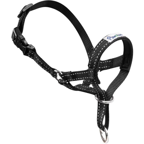 Pawaboo Dog Head Collar Halter, Head Halter Collar for Dog, Dog Muzzle Nylon Reflective Adjustable Loop Anti-Biting Barking Control Easy Fit Dog Stops Dog Pulling Head Leash, Medium Size, Black