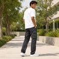 thumbnail image 5 of Men's Multi Pocket Work Pants Straight Leg Drawstring Waist Loose Fit Outdoor Hiking Breathable Cargo Trousers, M, 5 of 5