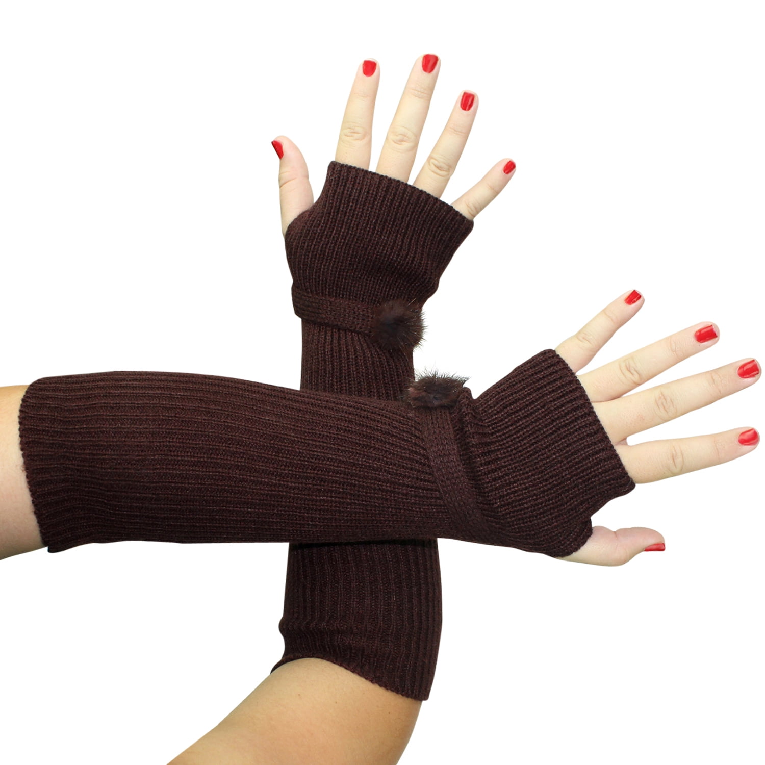 Knit Arm Warmers With Faux Fur Button