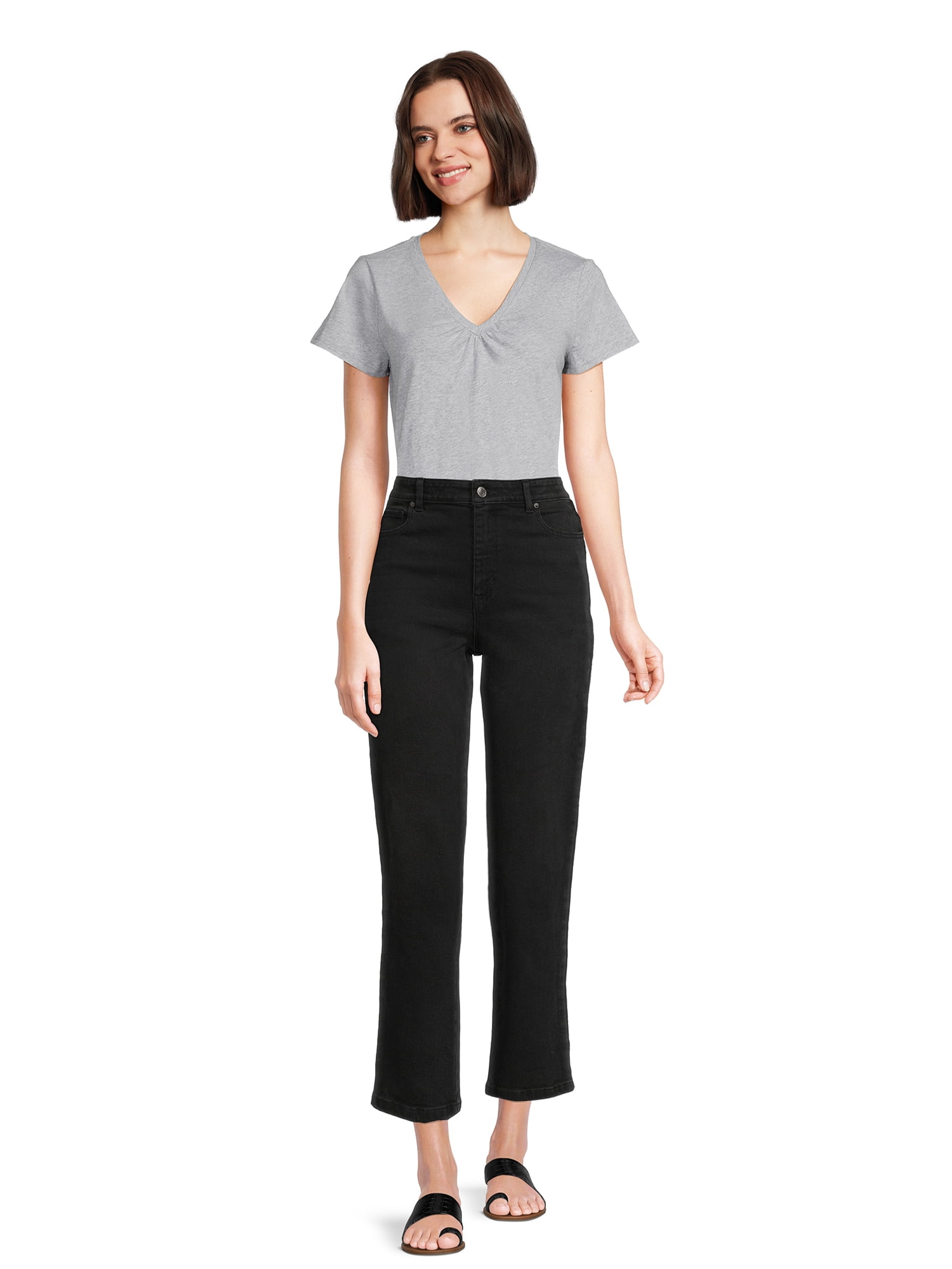RealSize Women's Shirred V-Neck Tee with Short Sleeves, Sizes XS-3XL