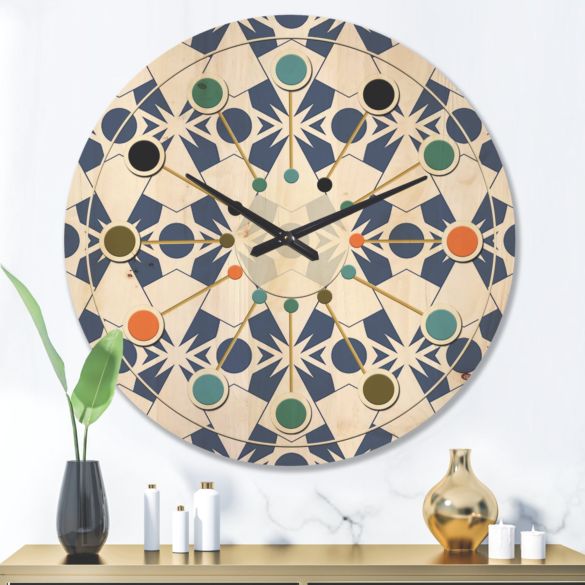 Designart 'Abstract Retro Geometrical Design Pattern I ' Mid-Century Modern Wood Wall Clock