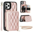 thumbnail image 1 of Allytech Crossbody Wallet Case for iPhone 11 Pro, Quilted PU Leather Zipper Handbag Purse Flip Kickstand Folio Card Slots Holder Wrist Strap Lanyard Cover for iPhone 11 Pro 5.8", Rosegold, 1 of 6
