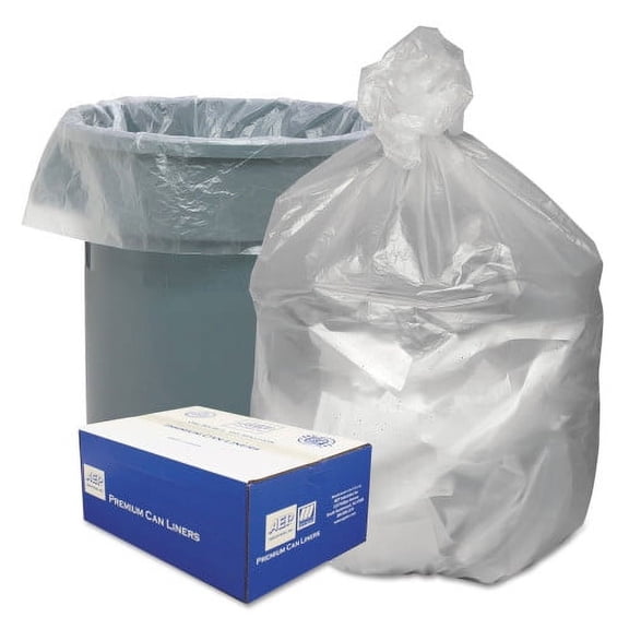 Good 'n Tuff Waste Can Liners, 45 gal, 10 microns, 40" x 46", Natural, 25 Bags/Roll, 10 Rolls/Carton