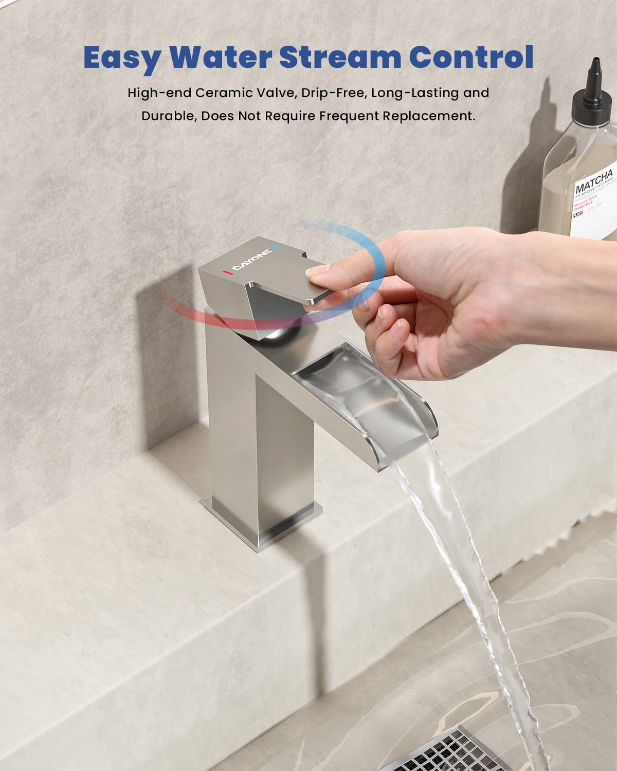 DAYONE Bathroom Sink Faucet Single Handle, One Hole Bathroom Faucet with Pop Up Drain Stopper, Includes Optional 6" Deckplate 1 Hole Stainless Steel Basin Mixer Tap Brushed Nickel