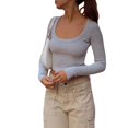 thumbnail image 5 of SNKSDGM Women's Plus Casual Easter Shirts Plus Size Tops for Women Summer Women Long Sleeve Backless Crop Tops Square Neck Bodycon Shirts Cut Out Pullover Streetwear Womens Tops Casual 3/4 Sleeves, 5 of 8