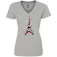 thumbnail image 3 of Inktastic Eiffel Tower in Paris with Flowers and Pink Banner Women's V-Neck T-Shirt, 3 of 5