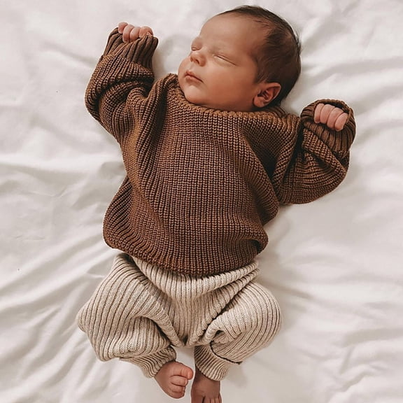 NOKIO Baby Girl Boy Toddler Knit Sweater Cute Round Neck Long Sleeve Blouse Pullover Oversized Sweatshirt Warm Kids Tops Toddler Long Sleeve Crew Neck Solid Knit Sweater Winter Clothes