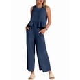 thumbnail image 2 of Women'S Pants Sets 2 Piece Outfits Sleeveless Round Neck Tank Tops Elastic Waist Wide Leg Navy Blue XL, 2 of 9