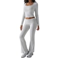thumbnail image 3 of Conjuntos de Salón para Mujer, Conjuntos Casuales Y2K de 2 Piezas, Tops Cortos de Corta, Pantalones Acampanados con Pliegues y Chándales. Gris XL, 3 of 9