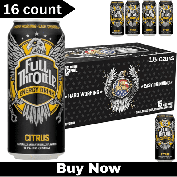Full Throttle Original Citrus Energy Drink – 16 fl oz Cans, 16 Pack – Bold Citrus Energy Boost