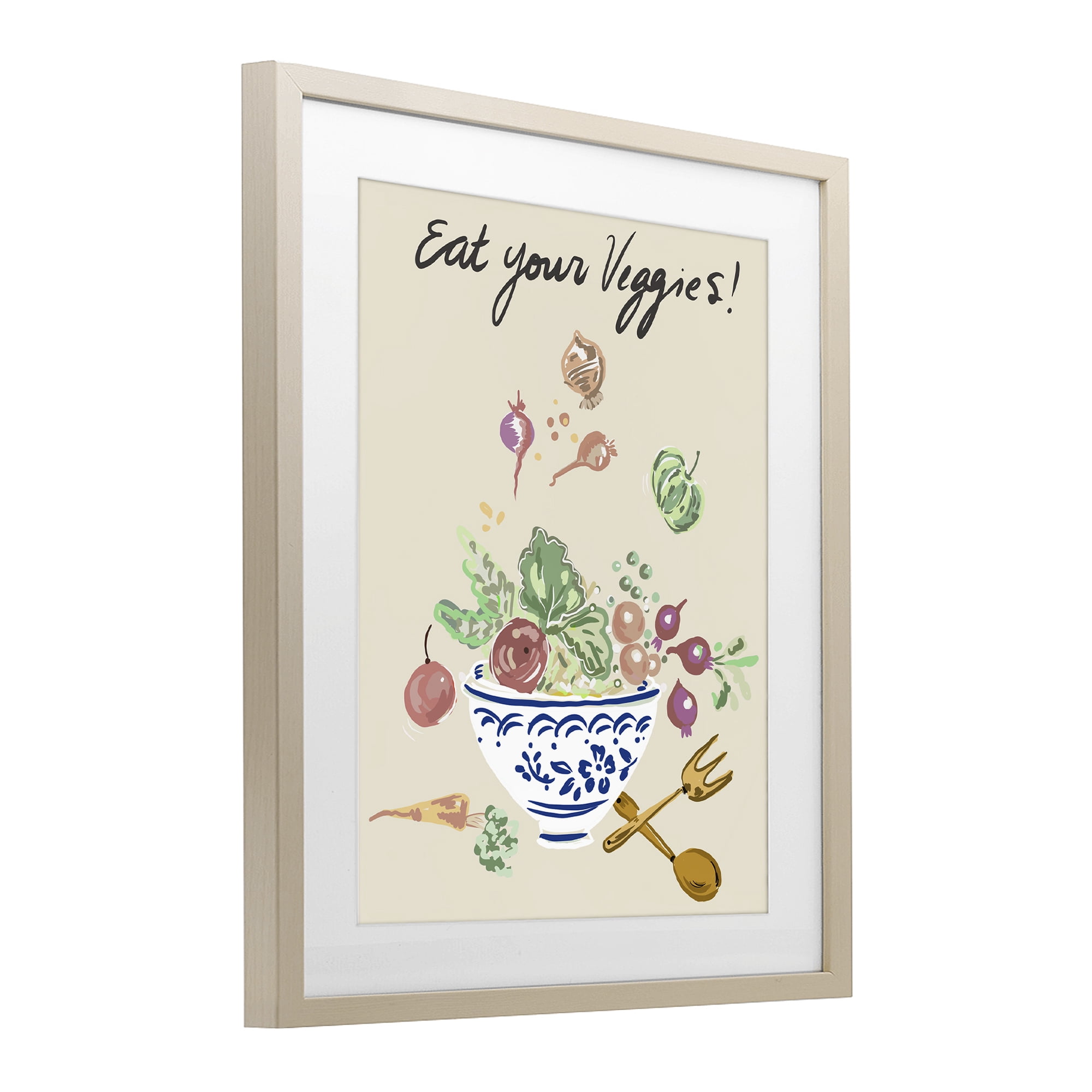 Stupell Industries Eat Your Veggies Bowl Birch Framed Print Under Glass, design by Ani Del Sol