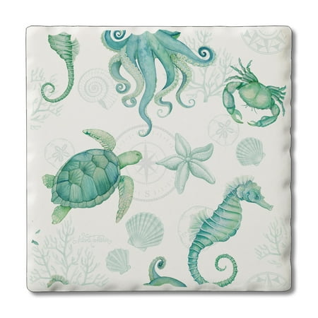 

CounterArt Beach Therapy Sea Life 1 Pack Single Absorbent Stone Tumbled Tile Coaster 4 Square
