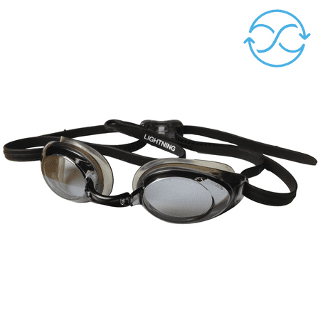 FINIS Lightning Goggles - Competitive Swim Goggles for Women and Men - Watertight Swimming Goggles with Adjustable Silicone Straps - Adult Swim Goggles with 4 Interchangeable Nose Pieces - Black/Smoke