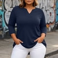 thumbnail image 4 of Perfectbot Women's Plus Size 3/4 Sleeve V-Neck Tee Casual Solid Color T-Shirt Sizes L-5X, 4 of 6
