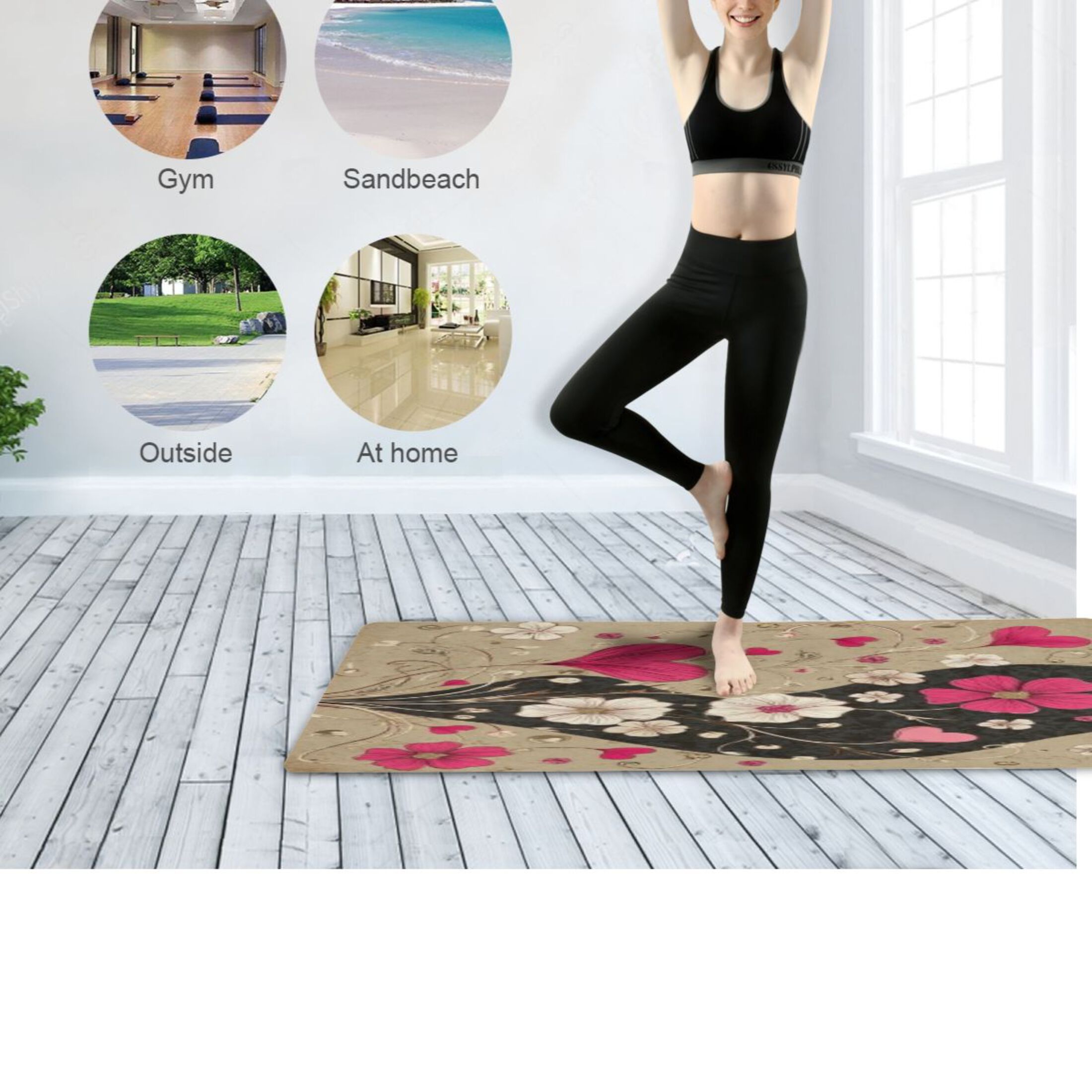 BZSMCE Yoga Mat Women Fitness Mat Floral Heart Duality Pattern
